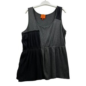 Olga‎ Kapustina Asymmetrical Tank Top Womens L Gray Black Pleated Y2K Artwear